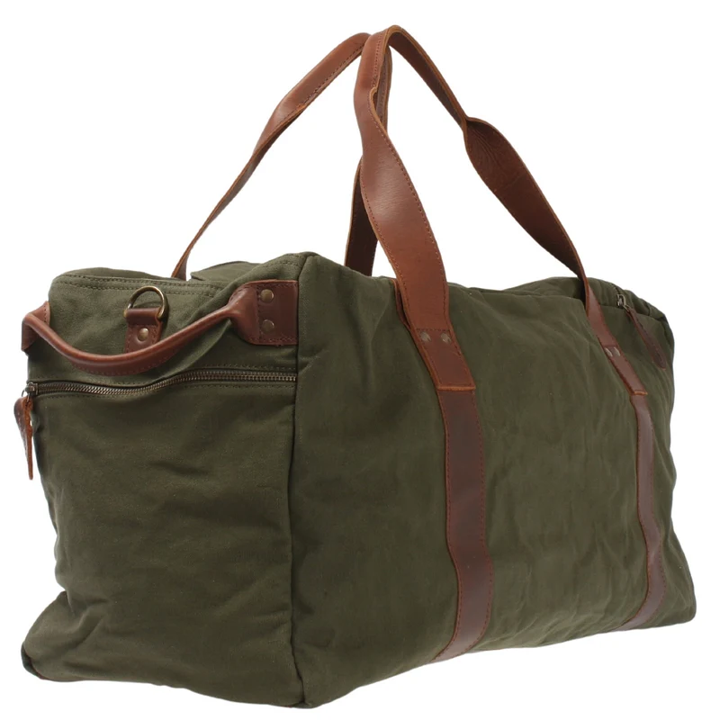 großer Weekender Sporttasche Reisetasche Damen Herren Leder Canvas 60cm grün LE2025