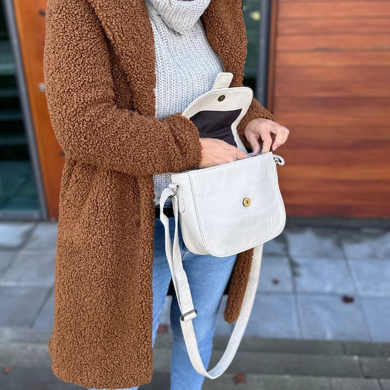 kleine Schultertasche Umhängetasche Damentasche Leder beige LE0074