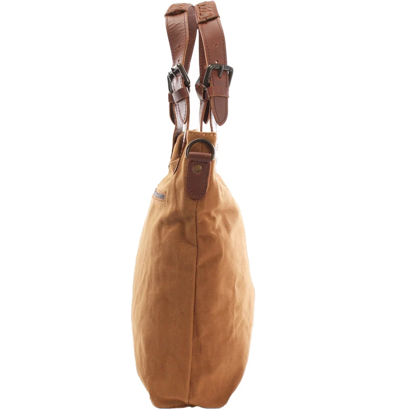 Schultertasche Umhängetasche Henkeltasche Shopper Damentasche Canvas Leder cognac LE0054
