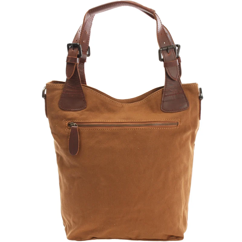 Schultertasche Umhängetasche Henkeltasche Shopper Damentasche Canvas Leder cognac LE0054