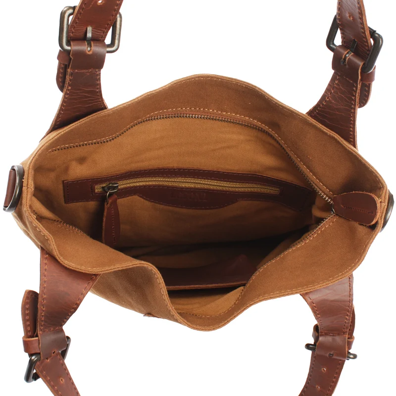 Schultertasche Umhängetasche Henkeltasche Shopper Damentasche Canvas Leder cognac LE0054