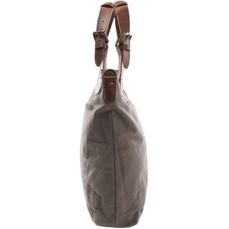 Schultertasche Umhängetasche Henkeltasche Shopper Damentasche Canvas Leder grau LE0054