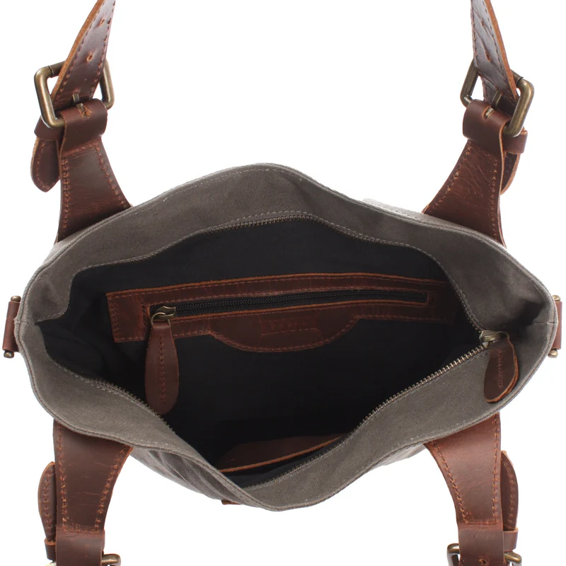 Schultertasche Umhängetasche Henkeltasche Shopper Damentasche Canvas Leder grau LE0054