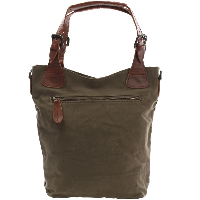 Schultertasche Umhängetasche Henkeltasche Shopper Damentasche Canvas Leder grün LE0054