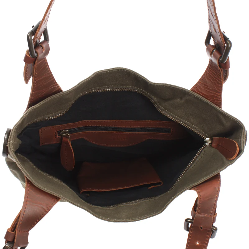 Schultertasche Umhängetasche Henkeltasche Shopper Damentasche Canvas Leder grün LE0054