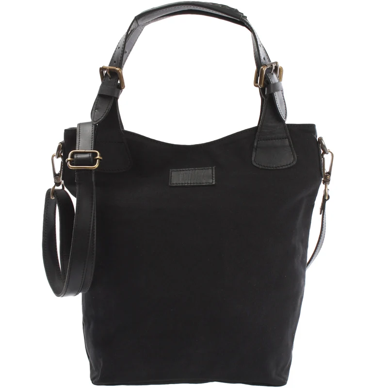 Schultertasche Umhängetasche Henkeltasche Shopper Damentasche Canvas Leder schwarz LE0054