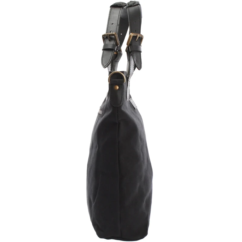 Schultertasche Umhängetasche Henkeltasche Shopper Damentasche Canvas Leder schwarz LE0054