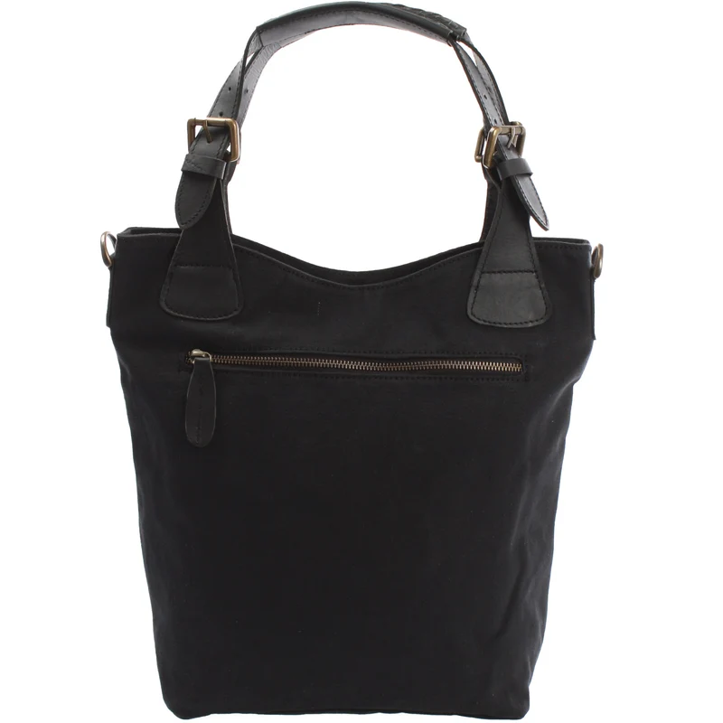 Schultertasche Umhängetasche Henkeltasche Shopper Damentasche Canvas Leder schwarz LE0054