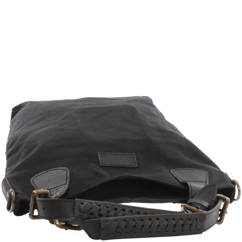 Schultertasche Umhängetasche Henkeltasche Shopper Damentasche Canvas Leder schwarz LE0054