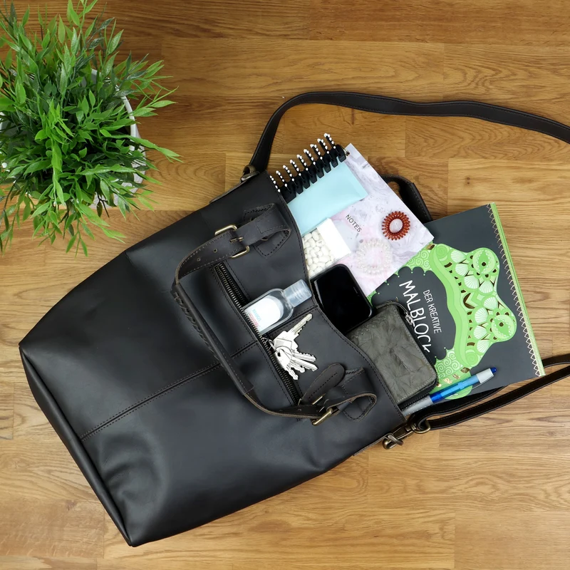 Umhängetasche Schultertasche Henkeltasche Damentasche Leder dunkelbraun LE0054