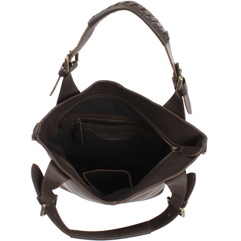 Umhängetasche Schultertasche Henkeltasche Damentasche Leder dunkelbraun LE0054