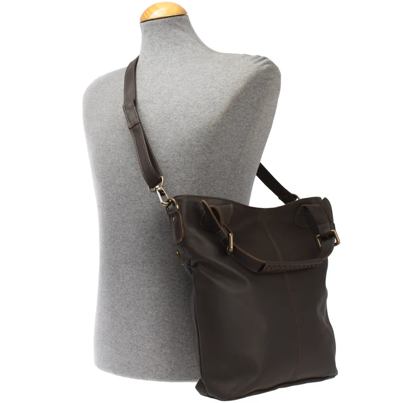 Umhängetasche Schultertasche Henkeltasche Damentasche Leder dunkelbraun LE0054
