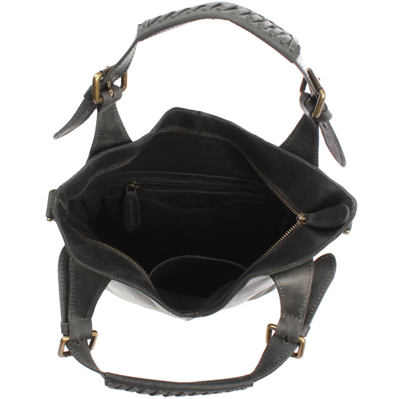 Umhängetasche Schultertasche Henkeltasche Damentasche Leder grau LE0054