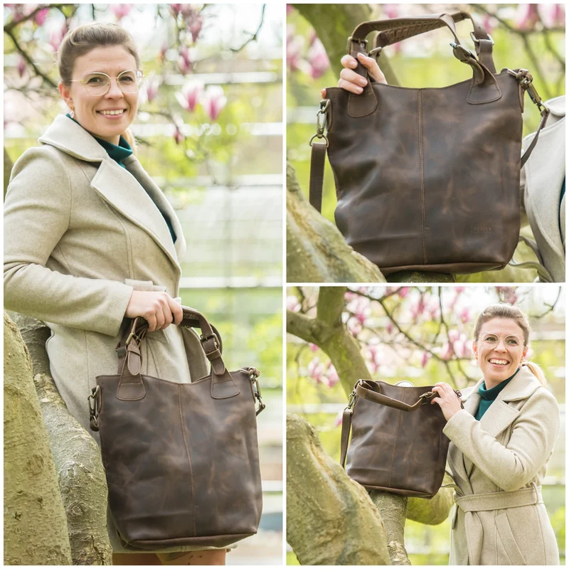 Umhängetasche Schultertasche Henkeltasche Damentasche Leder schlamm LE0054