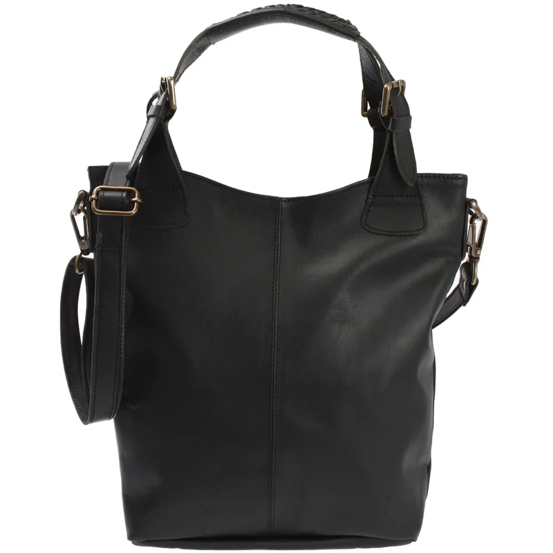Umhängetasche Schultertasche Henkeltasche Damentasche Leder schwarz LE0054