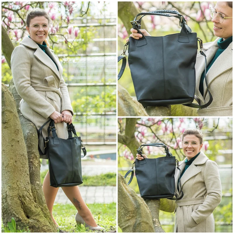 Umhängetasche Schultertasche Henkeltasche Damentasche Leder schwarz LE0054