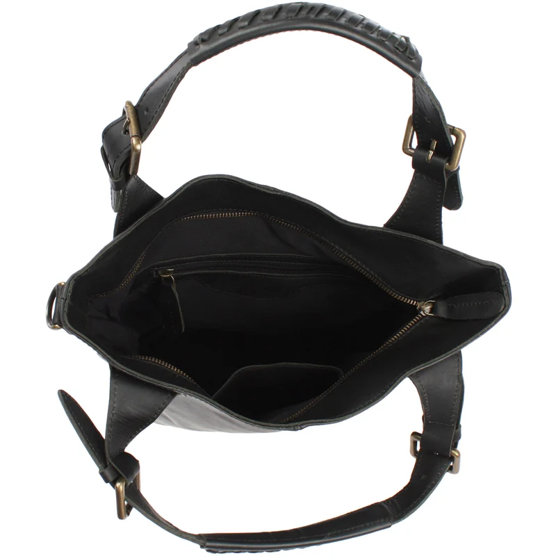 Umhängetasche Schultertasche Henkeltasche Damentasche Leder schwarz LE0054