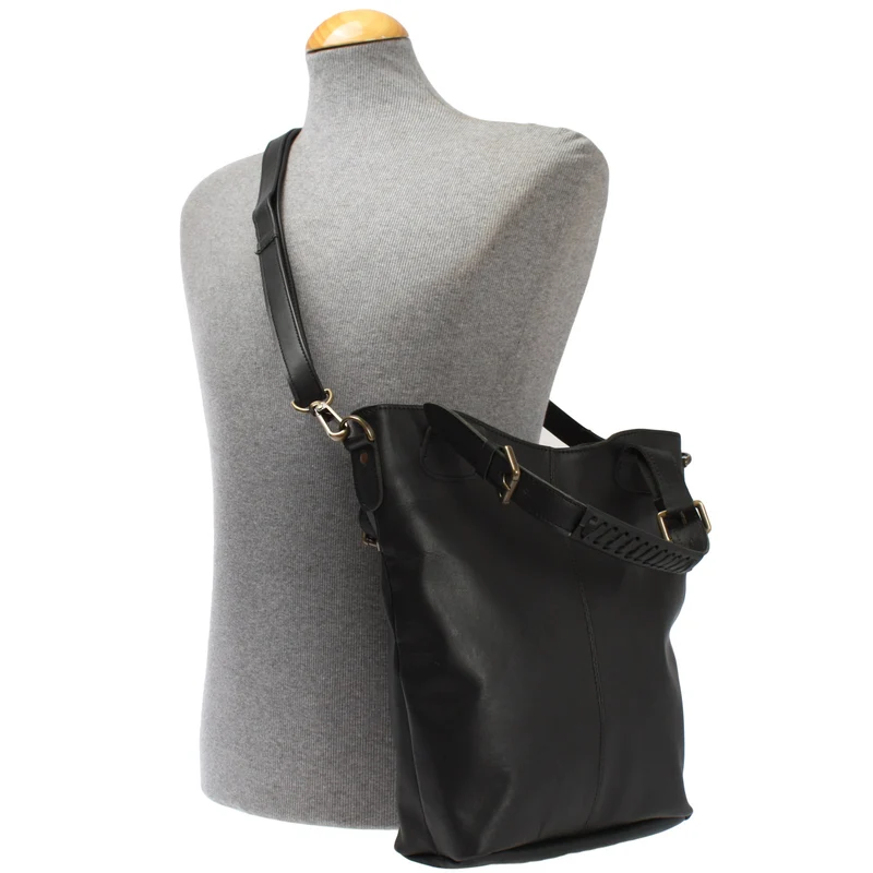 Umhängetasche Schultertasche Henkeltasche Damentasche Leder schwarz LE0054