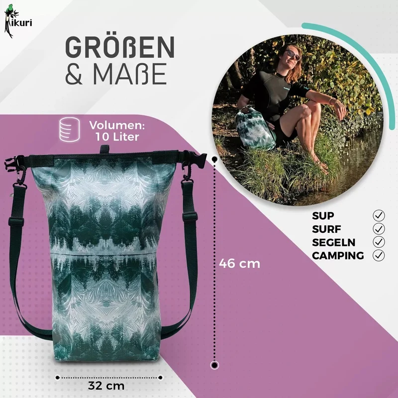 IKURI Drybag Pinos – wasserdicht, Rolltop, als Rucksack tragbar