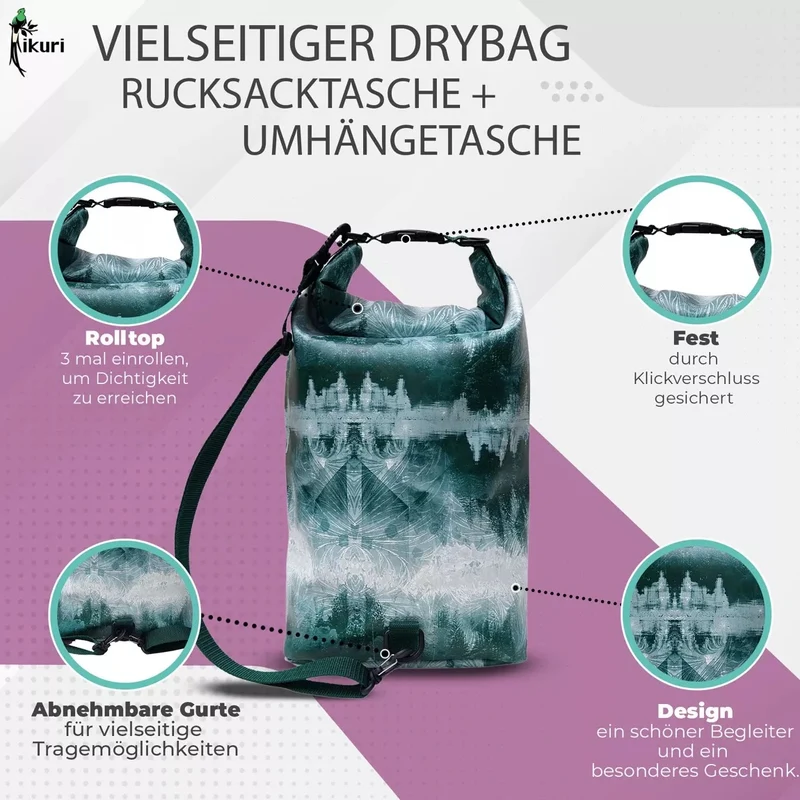 IKURI Drybag Pinos – wasserdicht, Rolltop, als Rucksack tragbar
