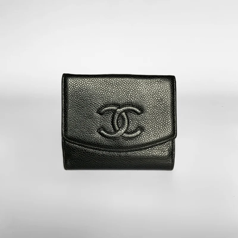 Chanel Timeless CC Caviar Compact Wallet Schwarz