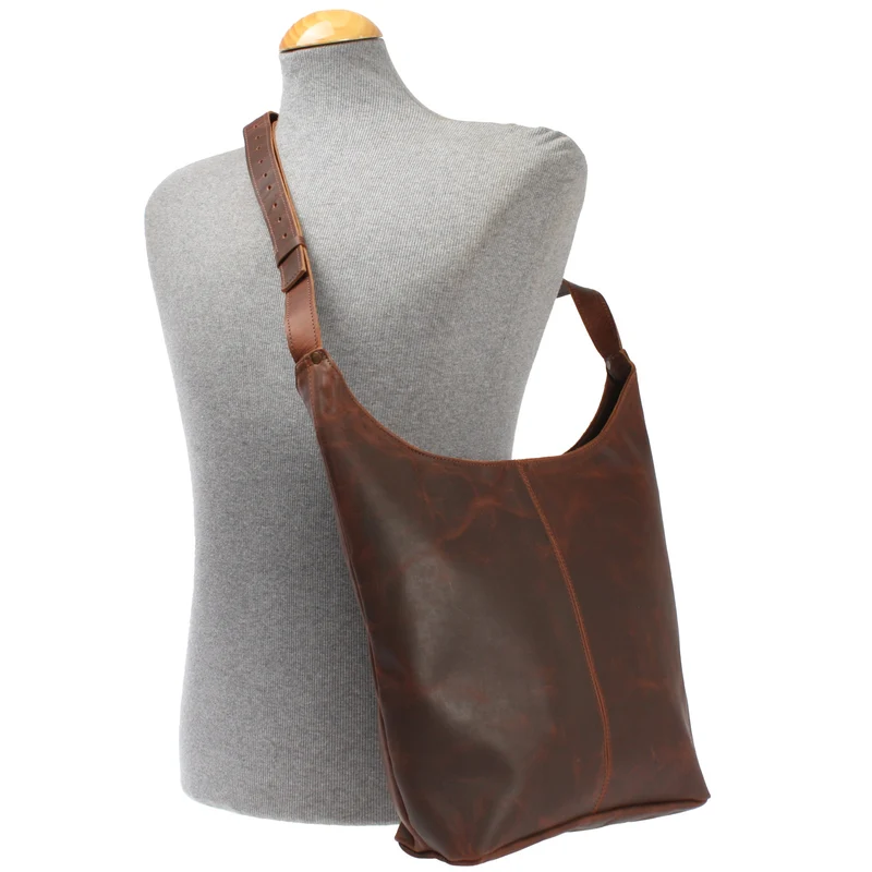 große Umhängetasche Schultertasche Beuteltasche Damentasche Leder braun LE0055