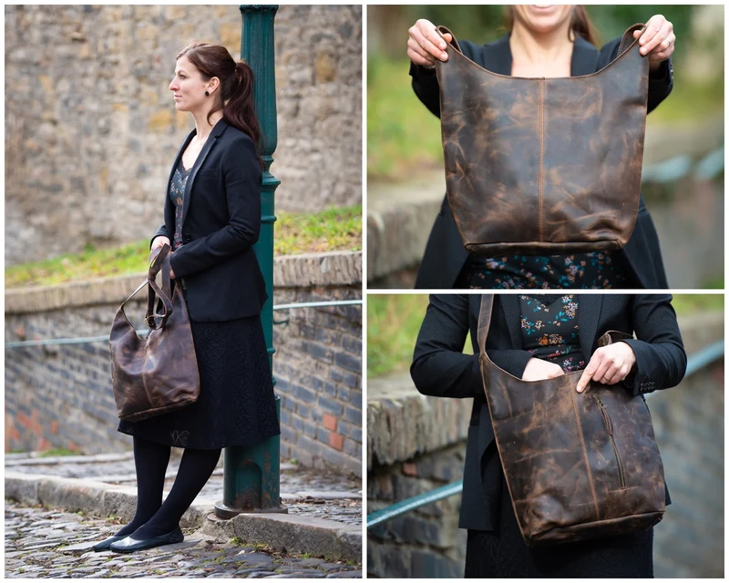 große Umhängetasche Schultertasche Beuteltasche Damentasche Leder schlamm LE0055