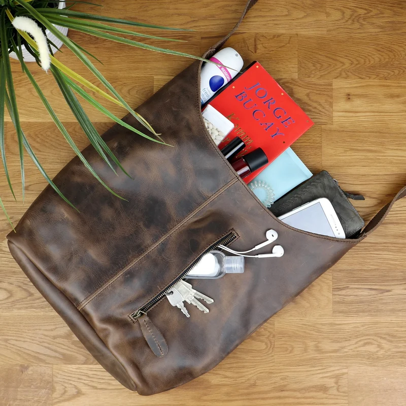 große Umhängetasche Schultertasche Beuteltasche Damentasche Leder schlamm LE0055