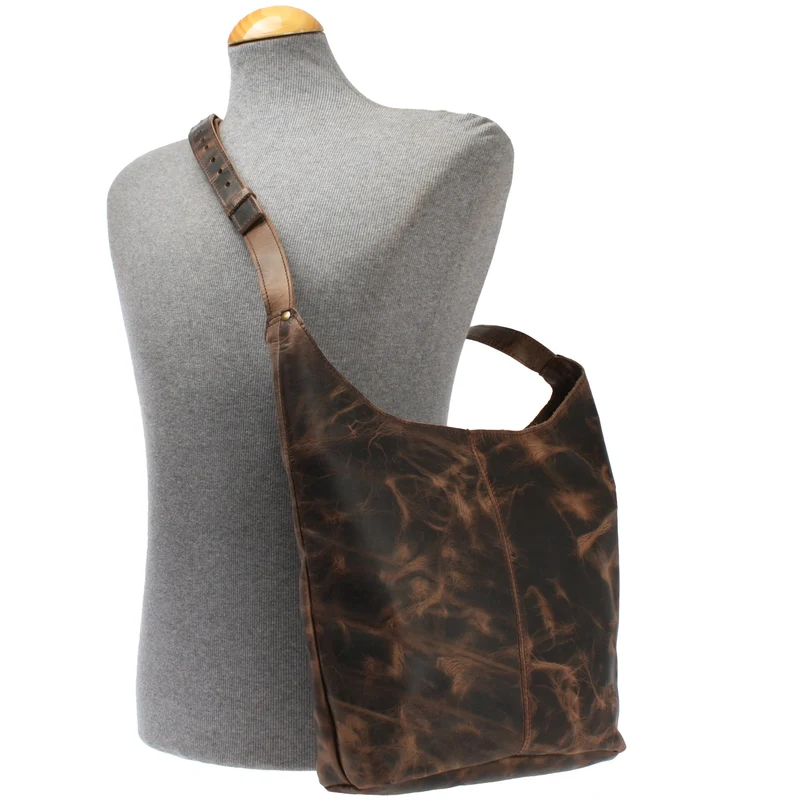 große Umhängetasche Schultertasche Beuteltasche Damentasche Leder schlamm LE0055