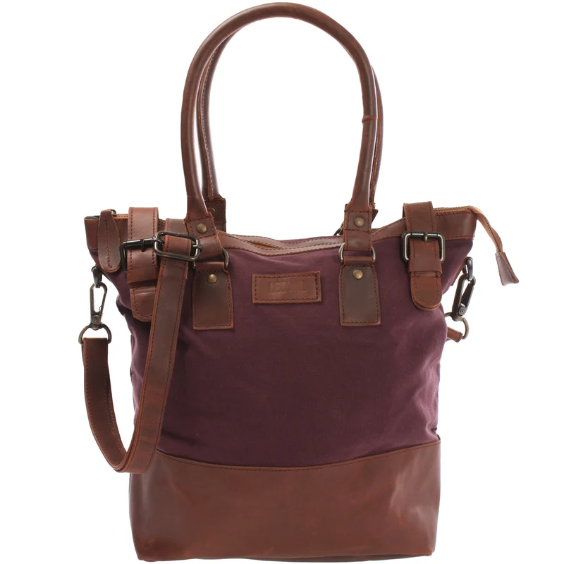 Schultertasche Handtasche kleiner Shopper Leder Canvas bordeaux LE0056