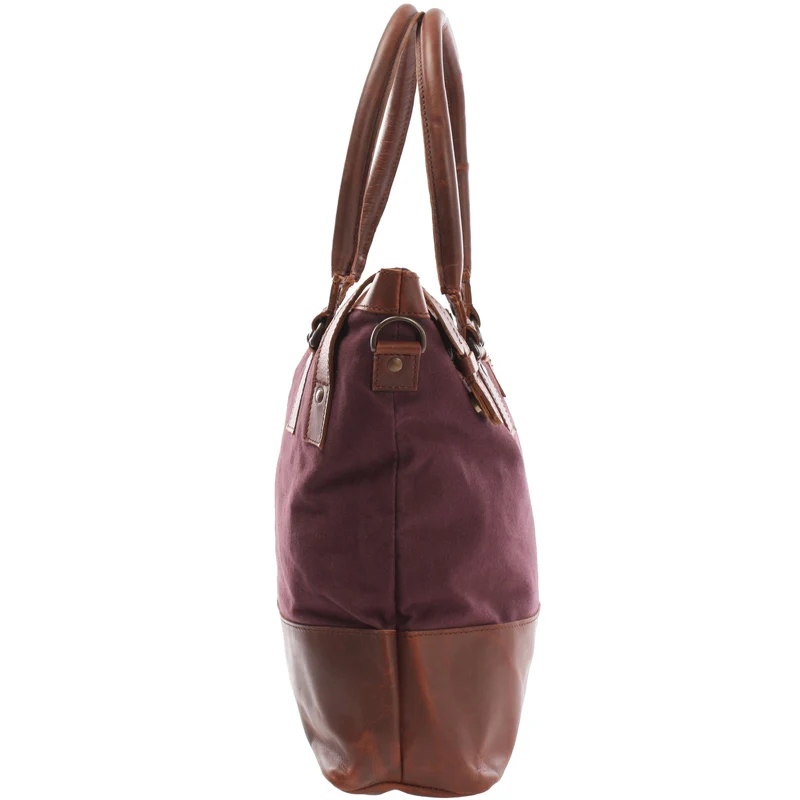 Schultertasche Handtasche kleiner Shopper Leder Canvas bordeaux LE0056