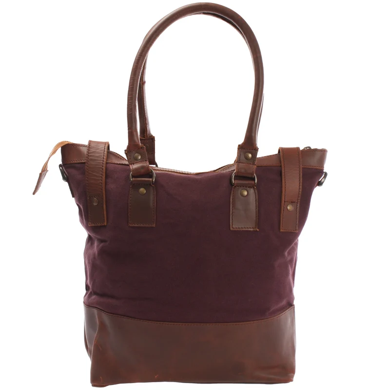 Schultertasche Handtasche kleiner Shopper Leder Canvas bordeaux LE0056