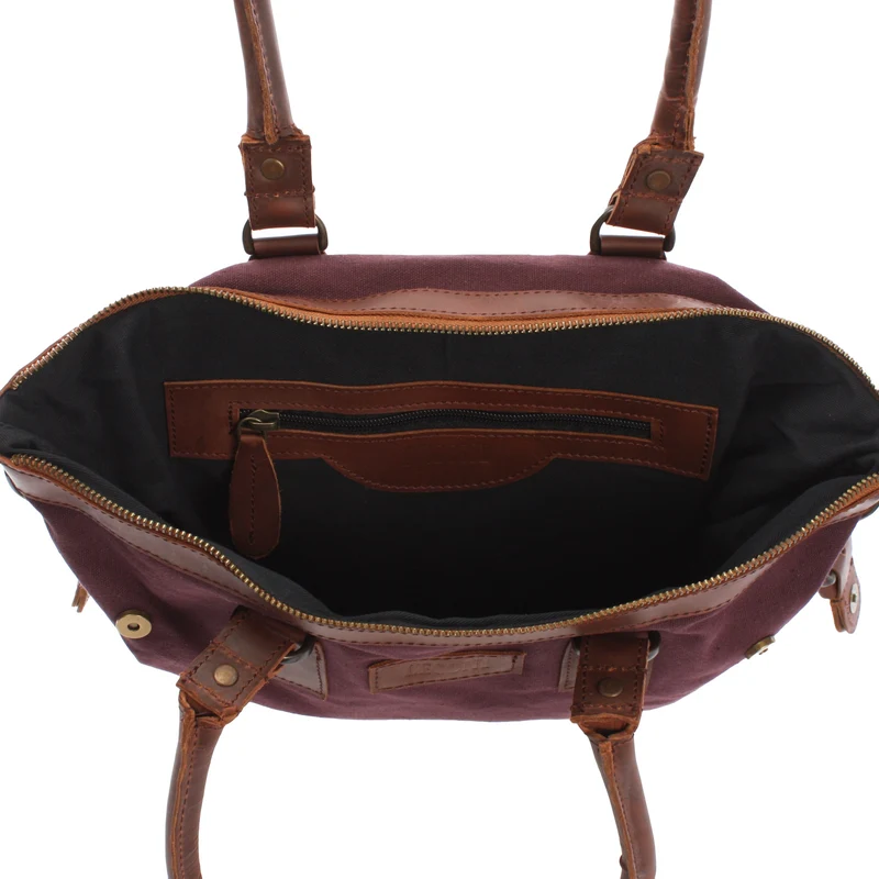 Schultertasche Handtasche kleiner Shopper Leder Canvas bordeaux LE0056