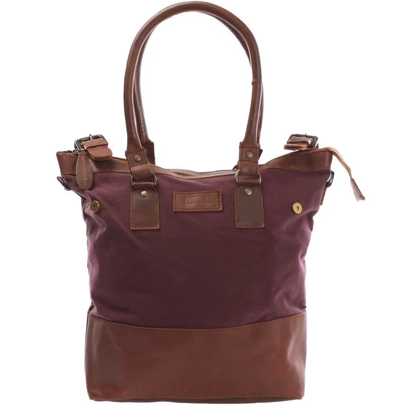 Schultertasche Handtasche kleiner Shopper Leder Canvas bordeaux LE0056