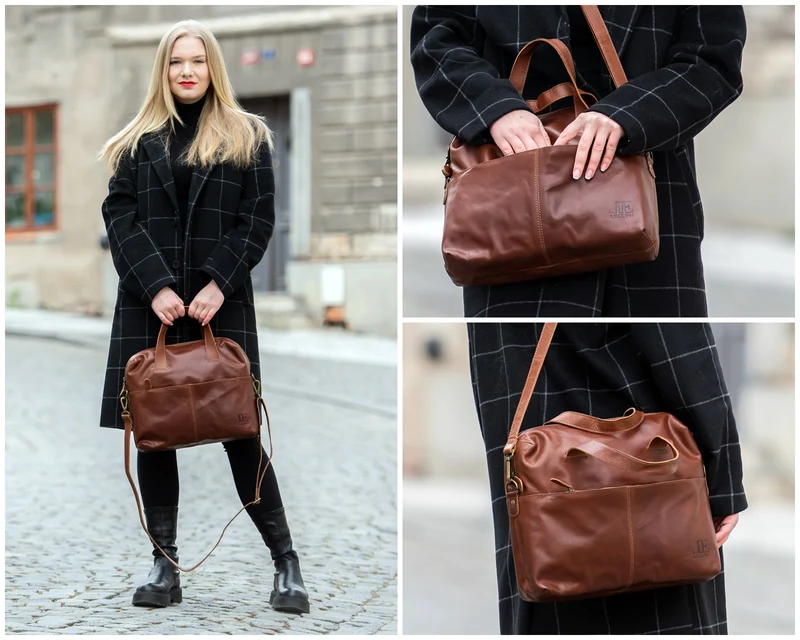 große Schultertasche Henkeltasche Shopper DIN A4 Handtasche Damen Leder braun LE0059