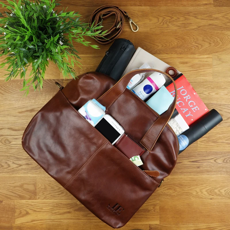 große Schultertasche Henkeltasche Shopper DIN A4 Handtasche Damen Leder braun LE0059