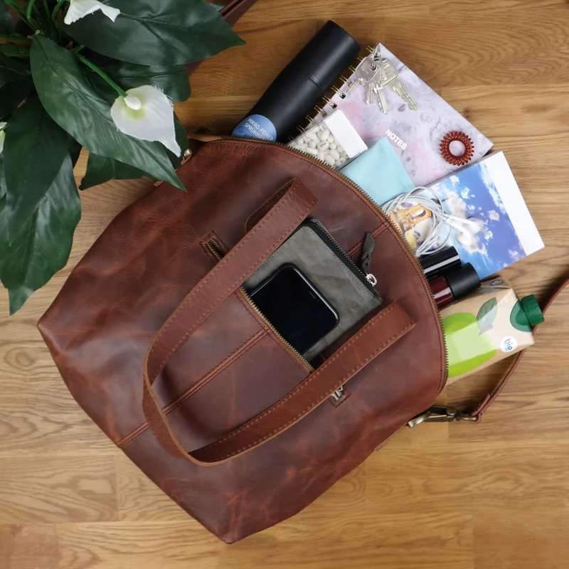 Shopper Schultertasche Damen Handtasche Ledertasche Henkeltasche Leder braun LE0060