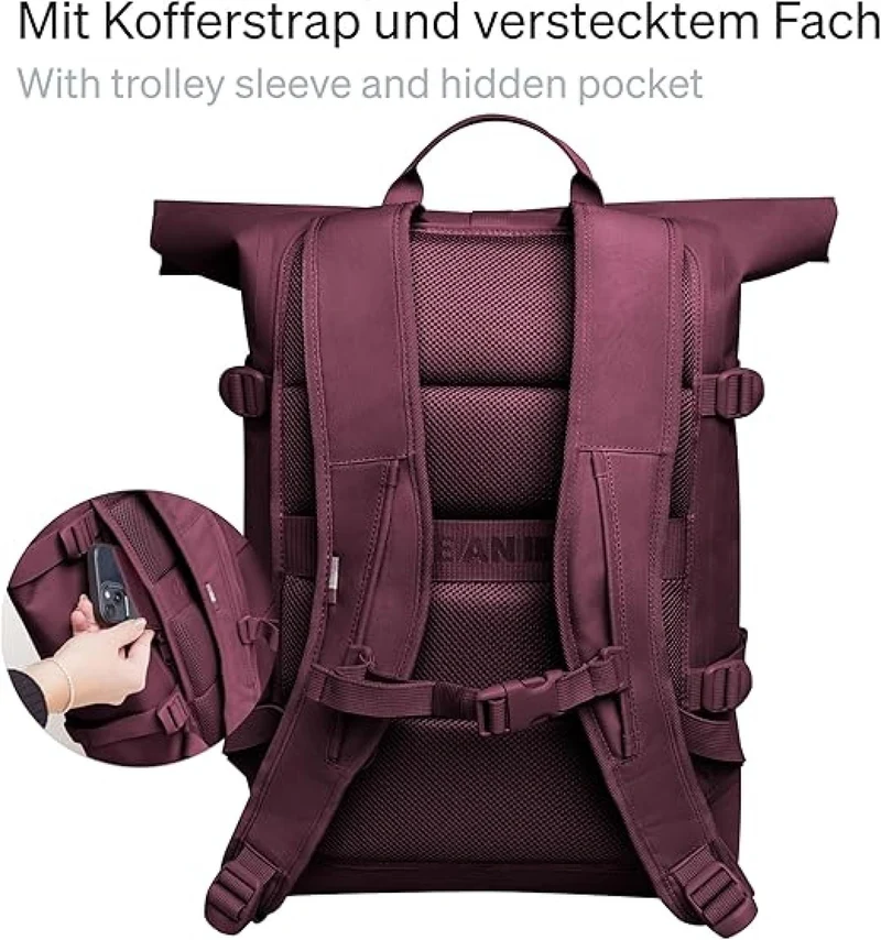 GOT BAG Rucksack Rolltop 2.0 | Laptop Rucksack wasserdicht mit Herausnehmbarer 15,6 Laptoptasche | 31 Liter Füllvolumen Rollrucksack kraken bordeaux