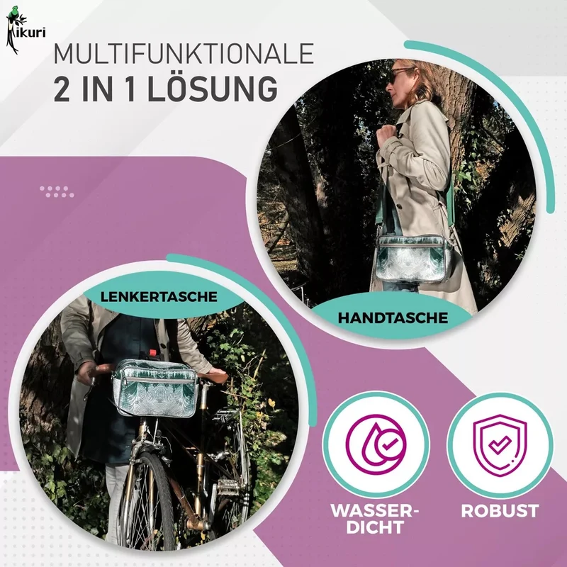IKURI Lenkertasche Pinos – wasserdicht, Lenker & Schulter, handgefertigt