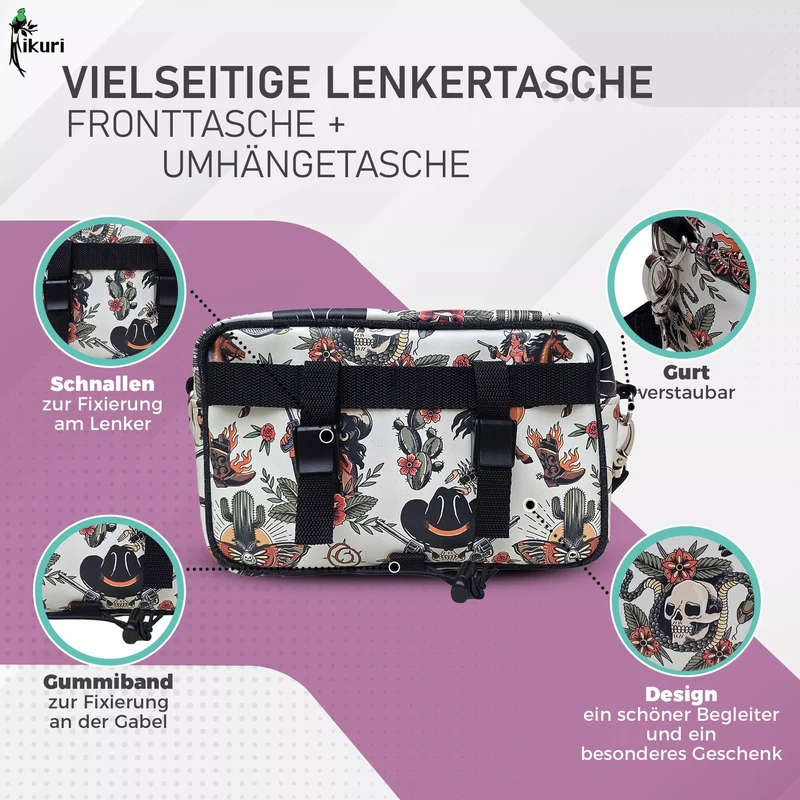 IKURI Lenkertasche Cowgirl – wasserdicht, Lenker & Schulter, handgefertigt