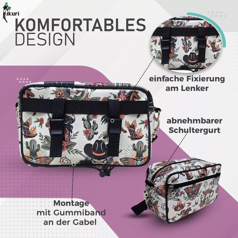 IKURI Lenkertasche Cowgirl – wasserdicht, Lenker & Schulter, handgefertigt