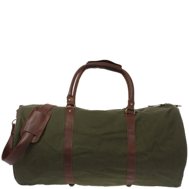 großer Weekender Reisetasche Sporttasche Leder Canvas grün 60cm LE2026