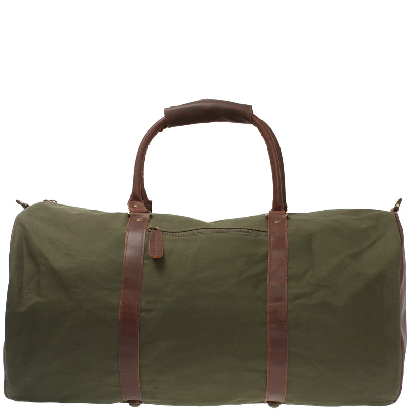 großer Weekender Reisetasche Sporttasche Leder Canvas grün 60cm LE2026