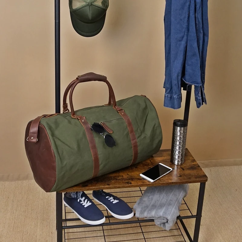 großer Weekender Reisetasche Sporttasche Leder Canvas grün 60cm LE2026