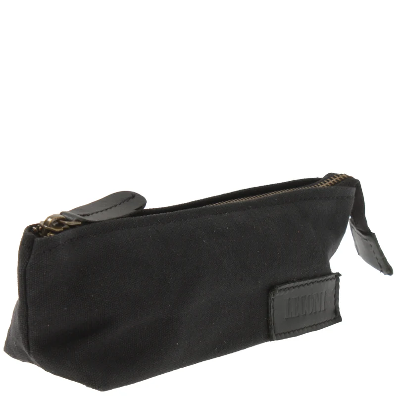 Stiftemappe Federtasche Stifteetui Federmappe Damen Herren Canvas Leder schwarz LE9026