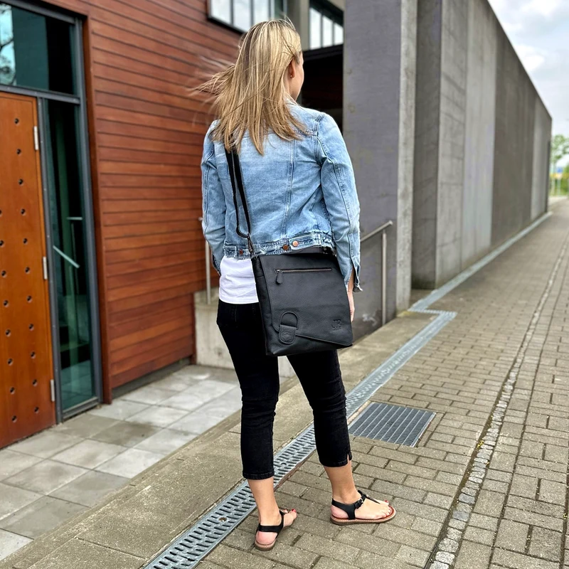 Umhängetasche Ledertasche Damen Schultertasche Leder schwarz LE3073