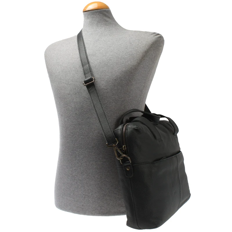 große Schultertasche Henkeltasche Shopper DIN A4 Handtasche Damen Leder schwarz LE0059