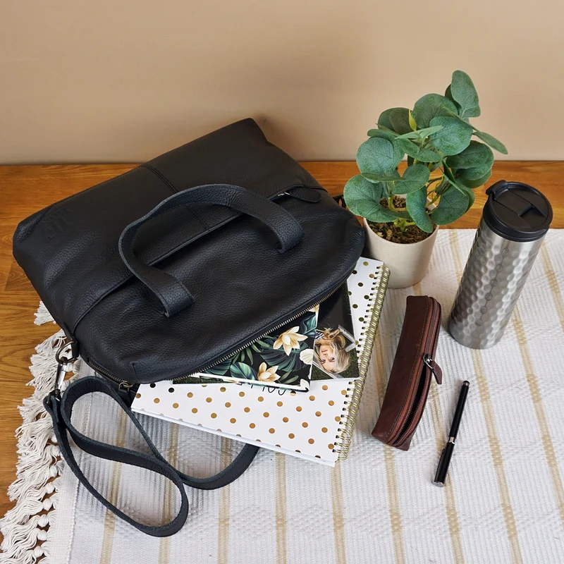 große Schultertasche Henkeltasche Shopper DIN A4 Handtasche Damen Leder schwarz LE0059