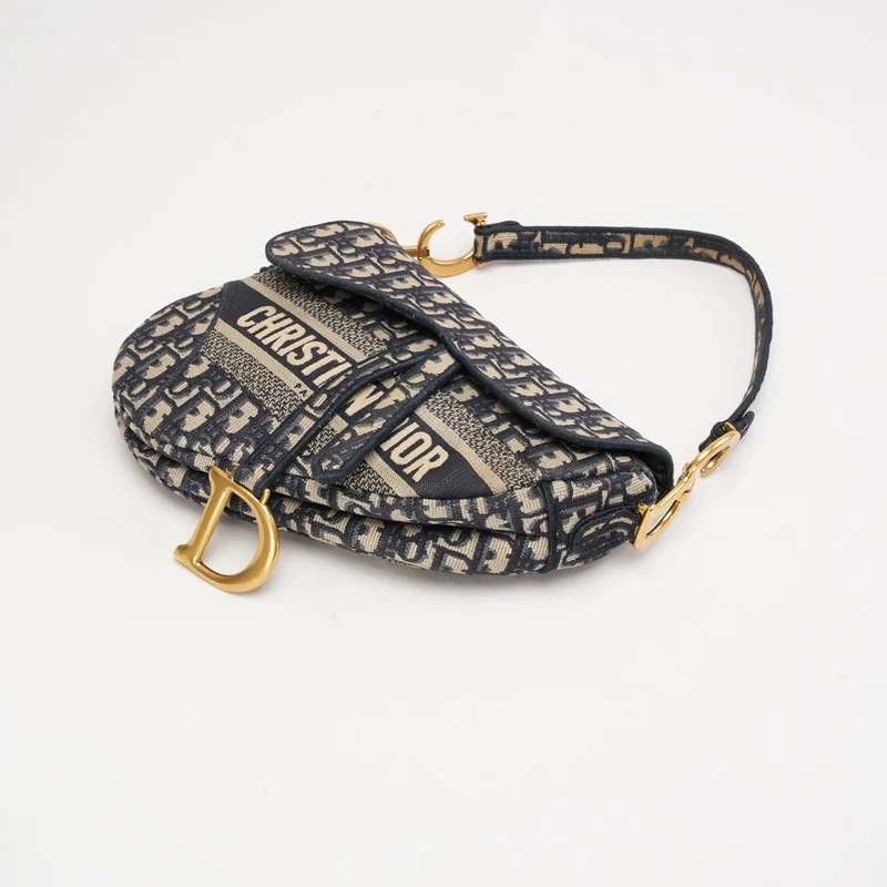 Christian Dior Medium Saddle Oblique Canvas Blau 2019
