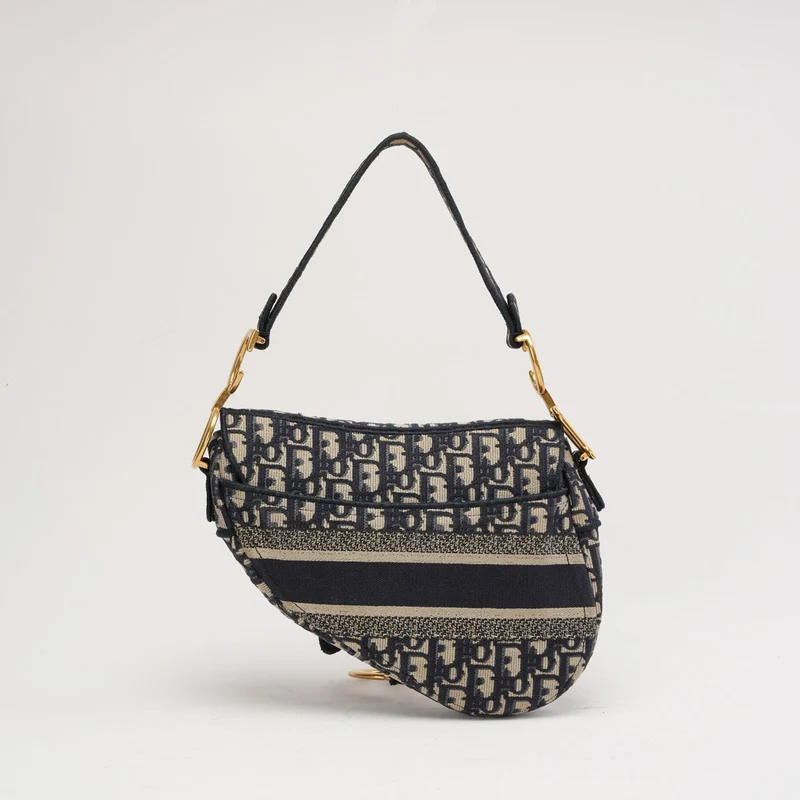 Christian Dior Medium Saddle Oblique Canvas Blau 2019